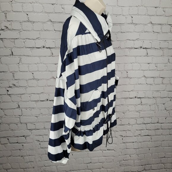 Zara Navy White Boxy Hideable Hood Lightweight Windbreaker Jacket Size Large L - Picture 16 of 16